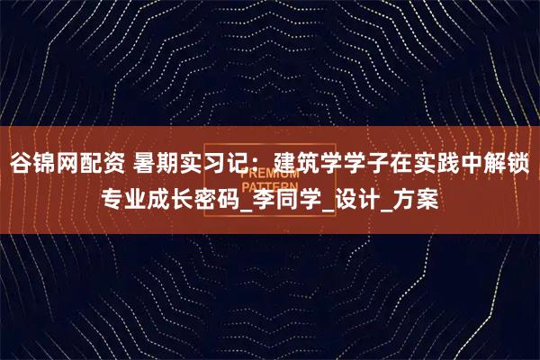 谷锦网配资 暑期实习记：建筑学学子在实践中解锁专业成长密码_李同学_设计_方案